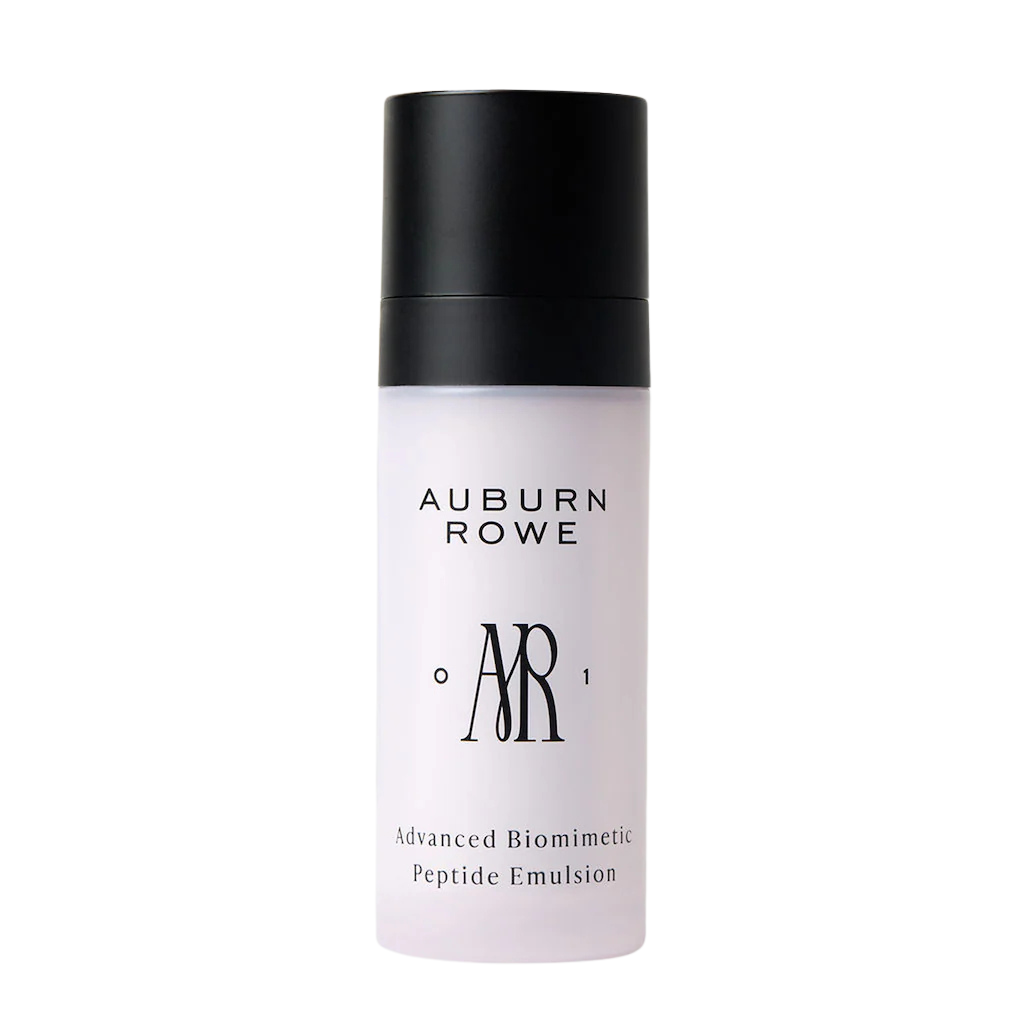 Auburn Rowe skincare emulsion bottle on a white background