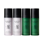 Four bottles of Auburn Rowe skincare products on a white background