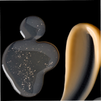 Two metallic objects, one gray and one gold, on a black background