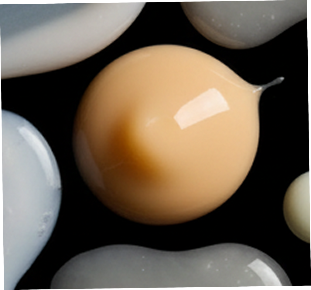 Close-up of a beige sphere with other spherical objects on a black background
