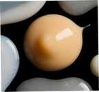 Close-up of a beige sphere with other spherical objects on a black background